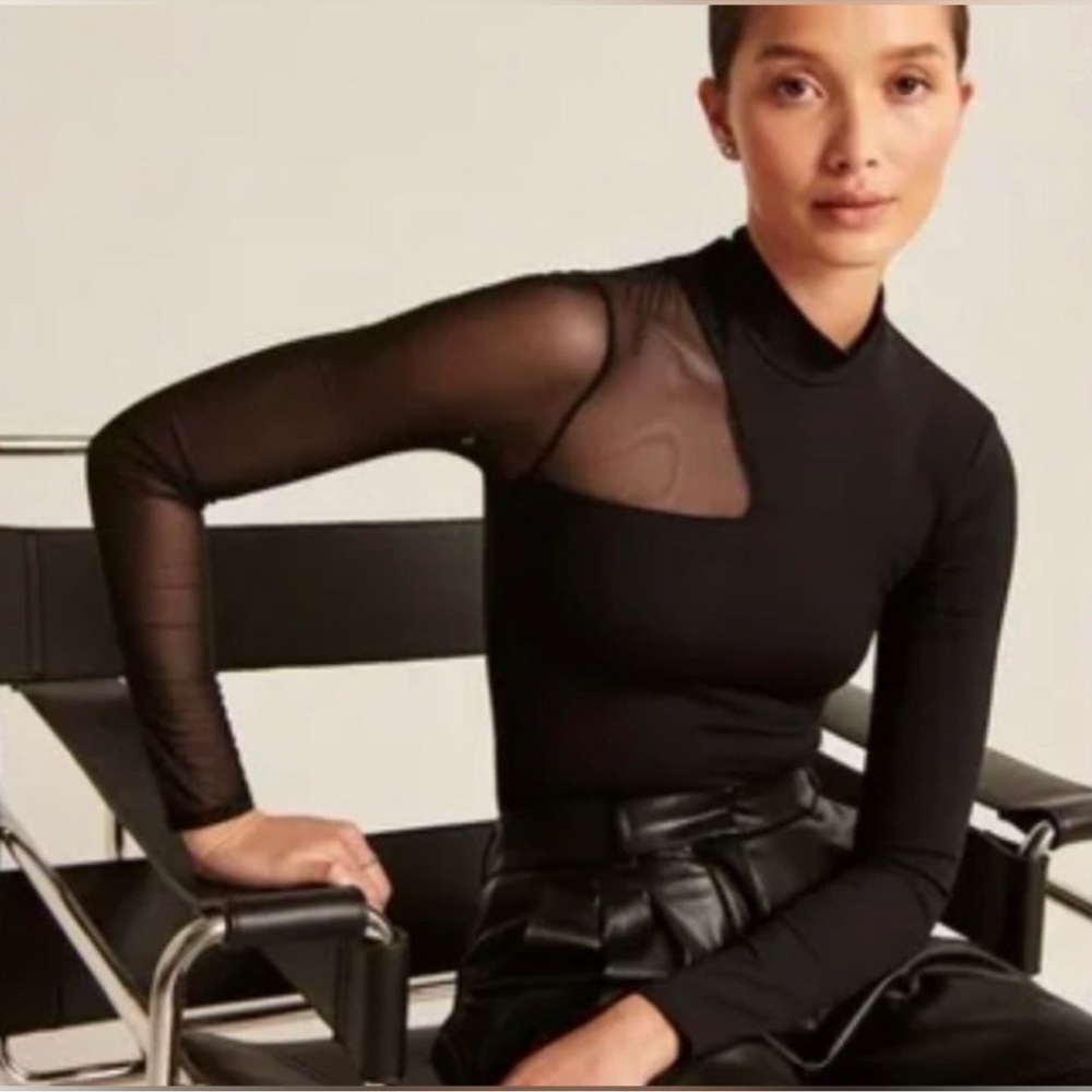 A&F long sleeve mesh one sleeve asymmetrical bodysuit
